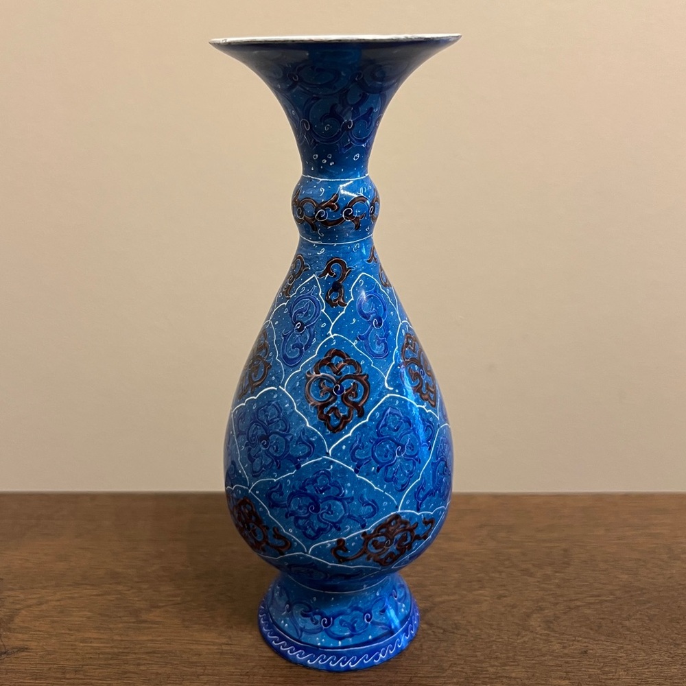 Hand Painted Enamel on Copper Mina kari Vase